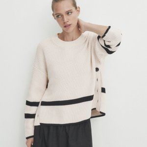 Massimo Dutti Striped Pearl Knit Sweater with Side Buttons